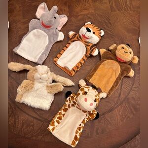 Animal Hand Puppets Set - Elephant, Tiger, Monkey, Rabbit, Giraffe